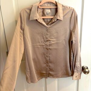 Champagne Silk Button-Up Blouse